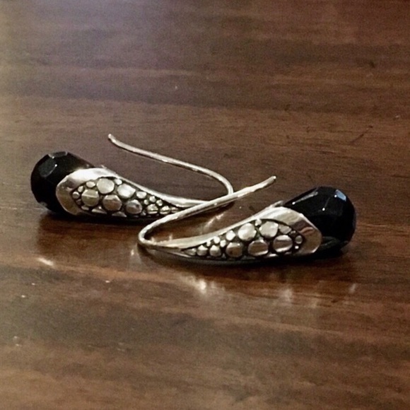 Faceted Black Onyx Sterling Silver Drop Earrings - Picture 6 of 15